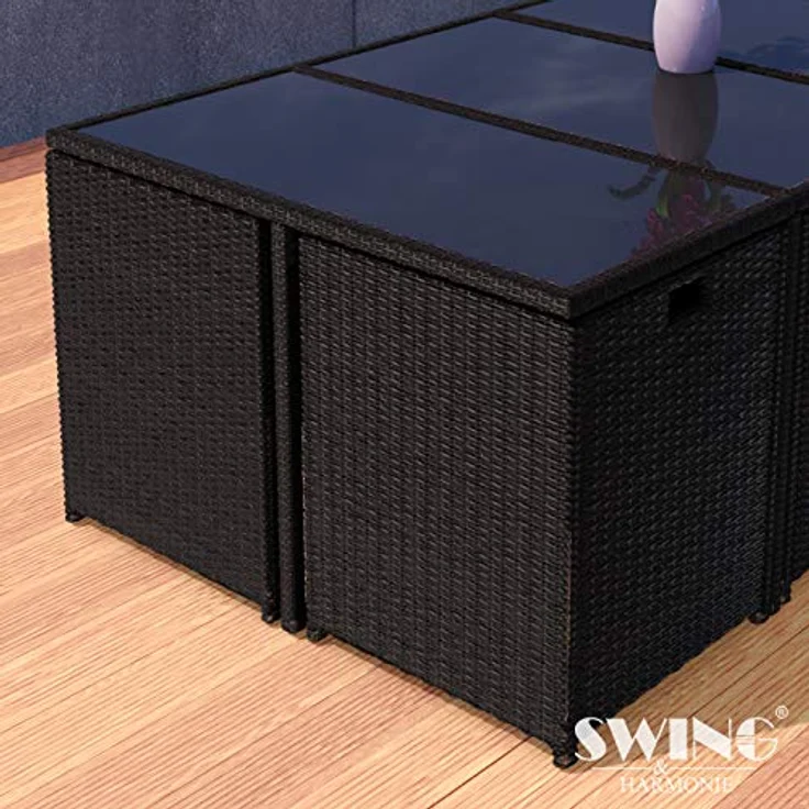 Swing&Harmonie Garten-Essgruppe Poly Rattan Sitzgruppe Esstisch Lounge Gartenmöbel, (Sitzgarnitur, Tisch, Stühle, Hocker Garnitur Set) – Bild 6