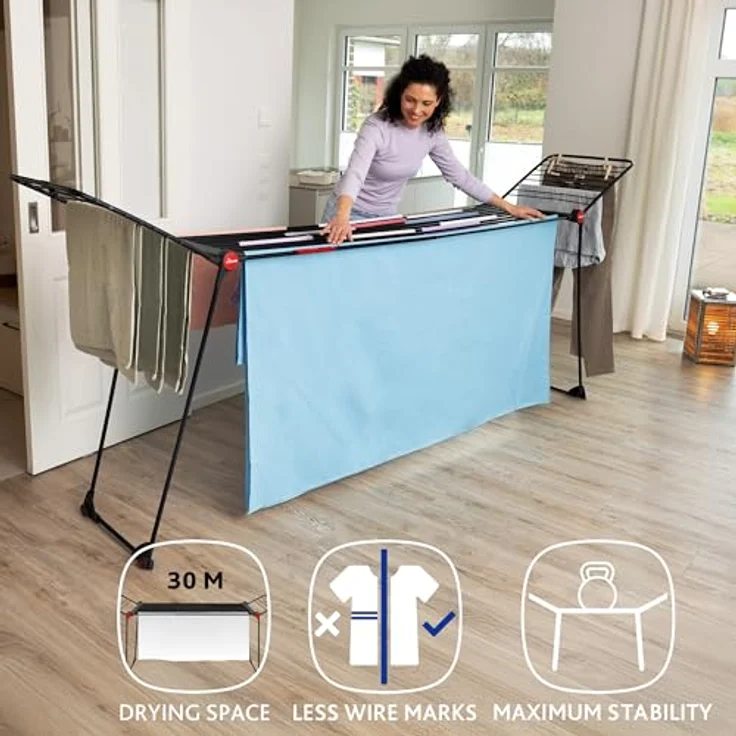 Vileda Infinity Flex Ultimate | ausziehbares Teleskopgestell | Wäscheständer für große Textilien| stabiles Gestell | weniger Abdrücke auf Kleidung Dank XXL Trockenstäbe | vormontierter Wäscheständer – Bild 5