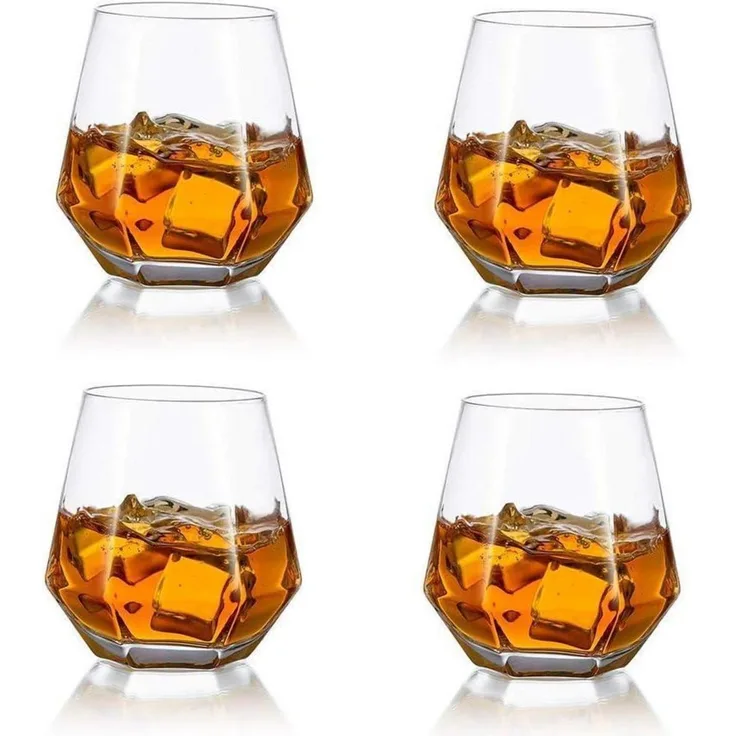 4er Set Diamond Whisky Glasses 300ml Moderner Look für Männer Frauen