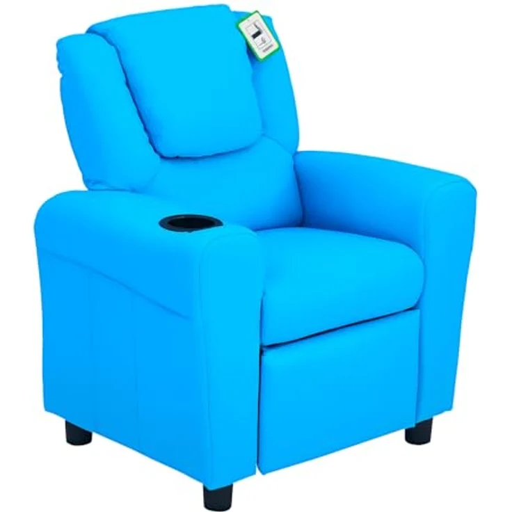 HOMCOM Sessel Kindersessel, Liegefunktion, Eingebauten Becherhalter, Blau (Set, 1-St, Kindersofa für 3-6 Jahre alt), 62B x 52T x 69H cm – Bild 2