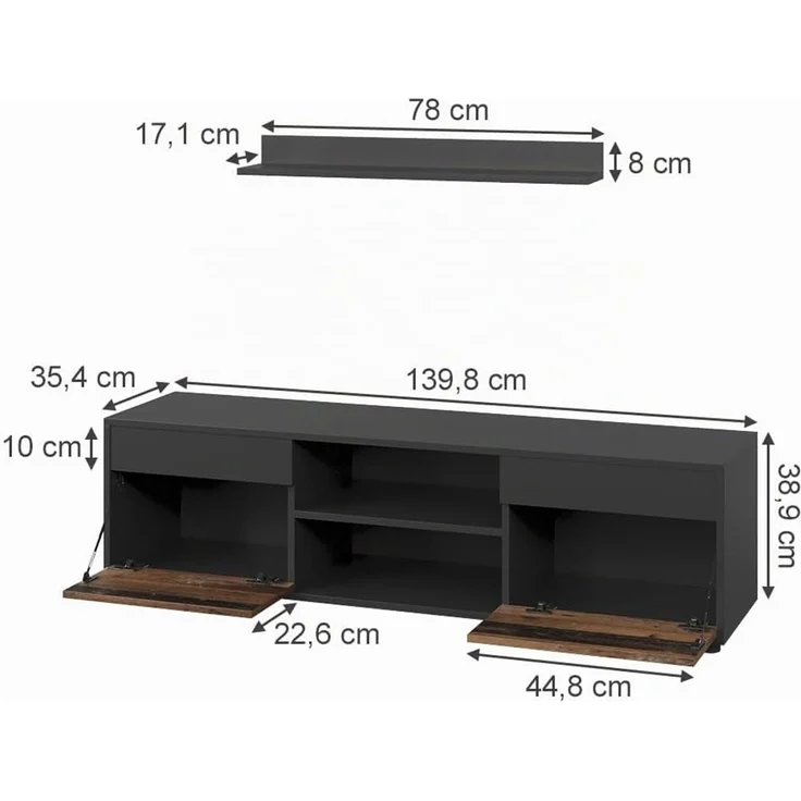 Wohnwand Berno Schwarz/Oldstyle 2 Teile Vicco – Bild 3