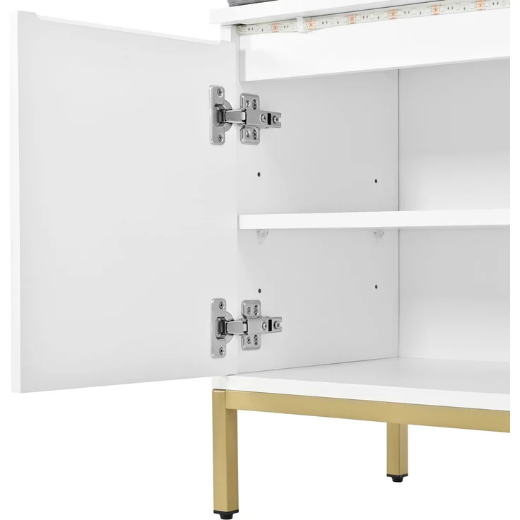 DESVIAE Garderobenschrank Weiß aus MDF/Spanplatte – 60x191,5x35,5 cm – LED-Beleuchtung, 8 Doppelhaken – Bild 9