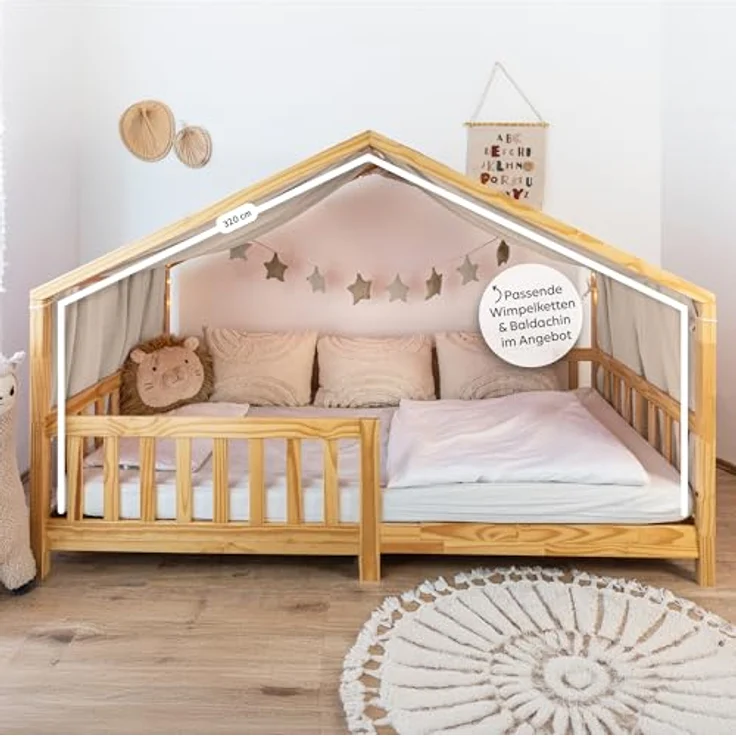 lilimaus Betthimmel, Musselin Baumwolle, Hellbeige, 135 x 320cm – Bild 6