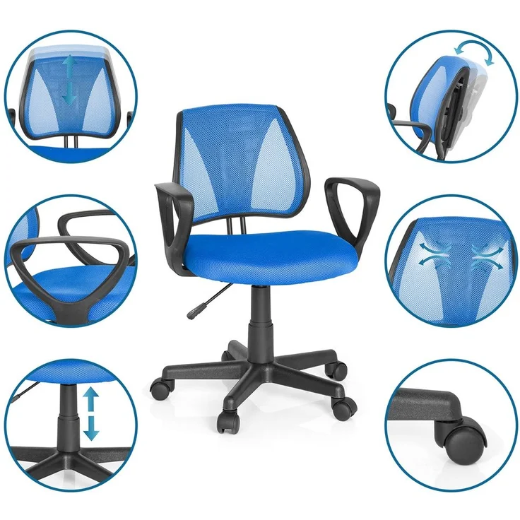 hjh OFFICE 725100 Kinder- und Jugenddrehstuhl KIDDY CD Netzstoff Blau höhenverstellbarer Schreibtischstuhl mit Armlehnen – Bild 10