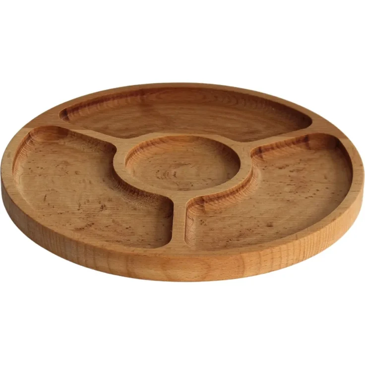Ø28cm Servierplatte aus natürlichem Holz mit 4 geteilten Fächern, Servierteller von Vorspeisen, Käse und Snacks, Holzplatte Cheeseboard für Fleisch und Käse, Käseplatte, Cheese Board – Bild 4