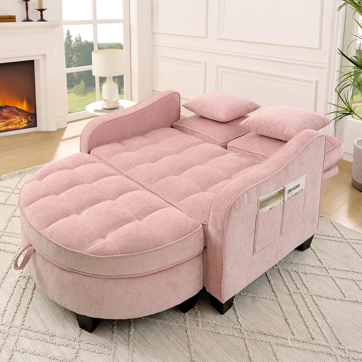 Multifunktionales Sofa,2-in-1 Sofa-Bett Aufbewahrungs-Hocker atmungsaktiver hautfreundlicher Stoff umweltfreundliches Eukalyptusholz Passend für kleine Wohnzimmer Studienzimmer Schlafzimmer,Pink, – Bild 8