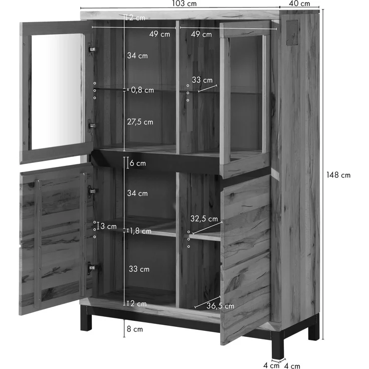 Vitrine Kernbuche 103x40x148 natur geölt VILLANDERS #102 – Bild 8
