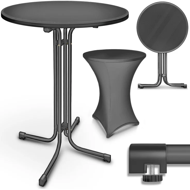 tillvex® Gastro Stehtisch klappbar Ø60cm anthrazit | Bistrotisch FERTIG MONTIERT | Klapptisch rund - wetterfester Partytisch | Gartentisch Indoor & Outdoor – Bild 1