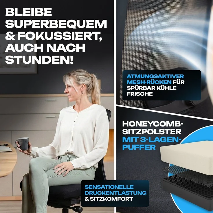 VALKENSTOL M4 Essential - Bürostuhl ergonomisch - 5 Jahre Garantie - 5D Armlehnen - verstellbare Sitztiefe - Schreibtischstuhl mit Gummirollen – Bild 3