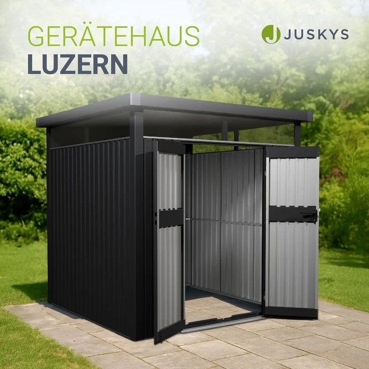 Juskys Gerätehaus Luzern 5,2 m² - Metall Geräteschuppen mit Türen & Fenstern - wetterfest & abschließbar - Fahrradgarage, Gartenhaus - Anthrazit – Bild 2