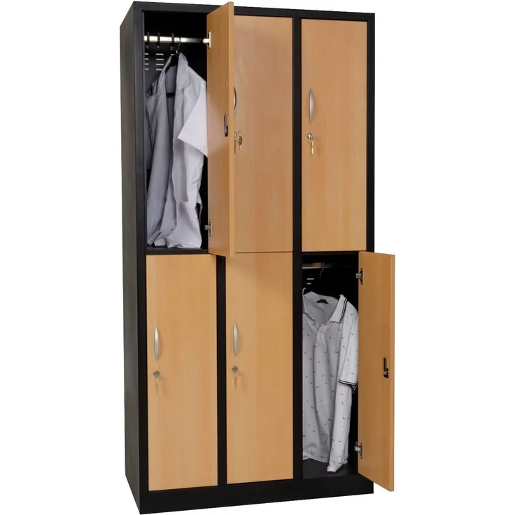 Garderobenschrank 6- türig schwarz/Buche Dekor – Bild 5