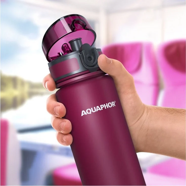 AQUAPHOR Trinkflasche CITY Flasche mit Wasserfilter für unterwegs, 500ml. I, Filter mit Aktivkohle I Aus Tritan & BPA-frei I rubin – Bild 4