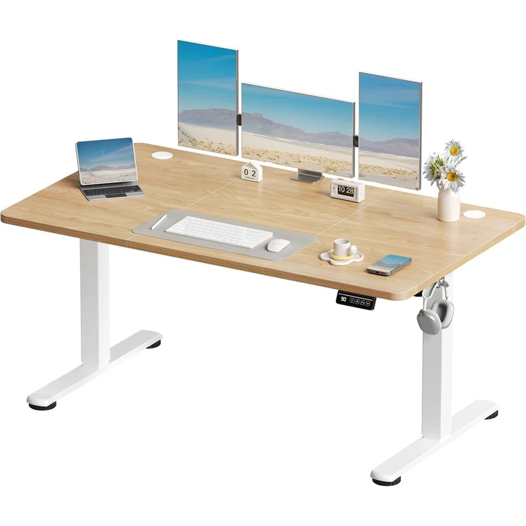 Devoko Elektrisch Höhenverstellbarer Schreibtisch 140 x 60cm,Beige | Schreibtisch Höhenverstellbar Tisch, Steh-Sitz Bürotisch, Computertisch mit Memory-Funktion, Stehpult, Standing Desk