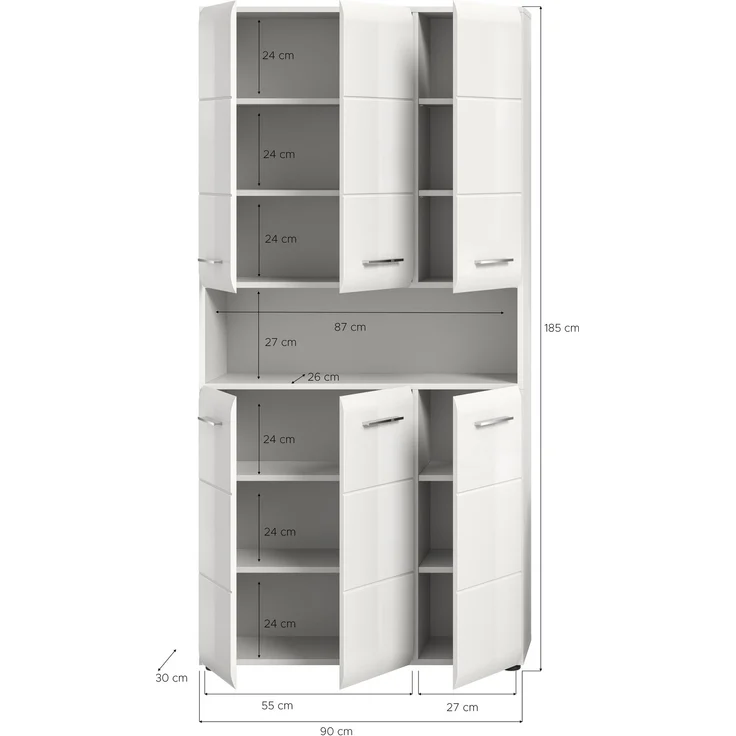 Badstandschrank (B/H/T: 90x185x30 cm) in weiß hochglanz tiefzieh – Bild 4