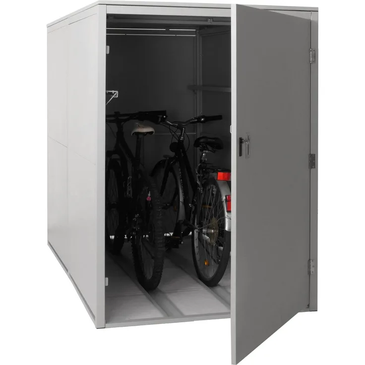 Mendler 'HWC-L56c' 2er-Fahrradgarage mit Ablage, abschließbar, Metall hellgrau, 160 x 113 x 209 cm
