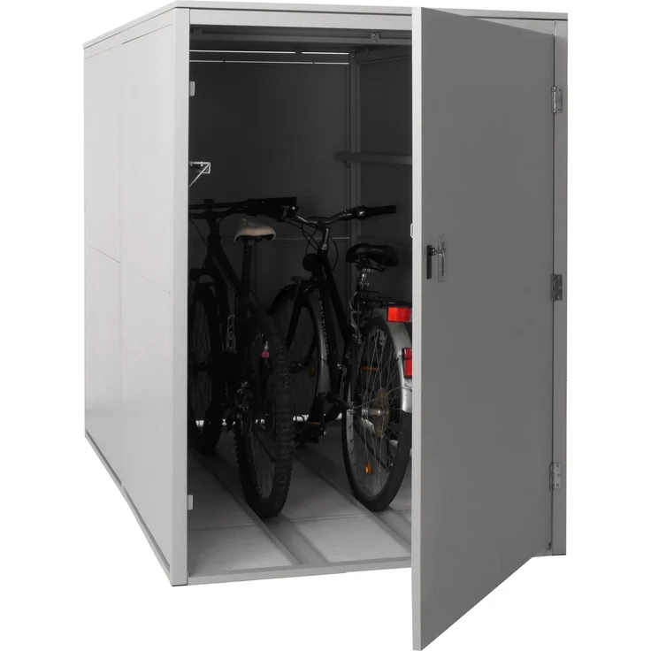 Mendler 'HWC-L56c' 2er-Fahrradgarage mit Ablage, abschließbar, Metall hellgrau, 160 x 113 x 209 cm – Bild 1