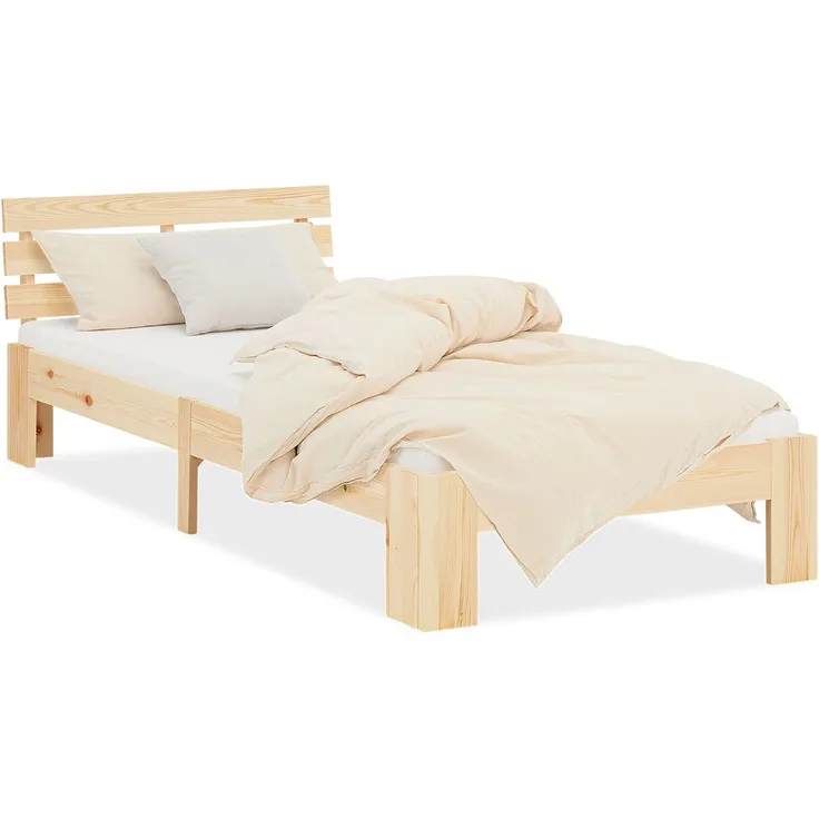 Einzelbett Holzbett 90x200 mit Lattenrost Natur Kiefer Bett Bettgestell Massivholz