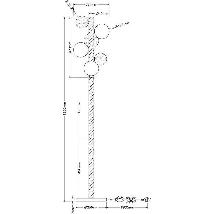 LED Stehleuchte aus Holz 6-flammig Glaskugeln Rauchglas & Bernstein, H: 150cm – Bild 11