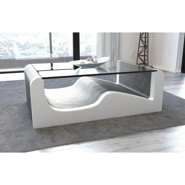 Sofa Dreams - Design Wohnzimmertisch Wave – Modern & Elegant - Kunstleder - Grau-Weiß – Bild 2