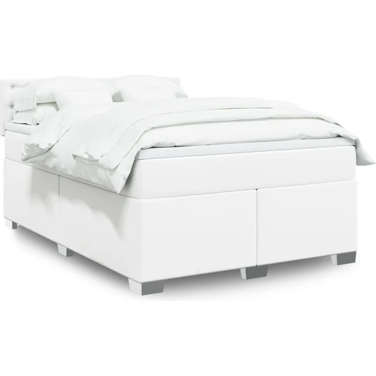 vidaXL Boxspringbett mit Matratze Weiß 140x200 cm Kunstleder – Bild 1
