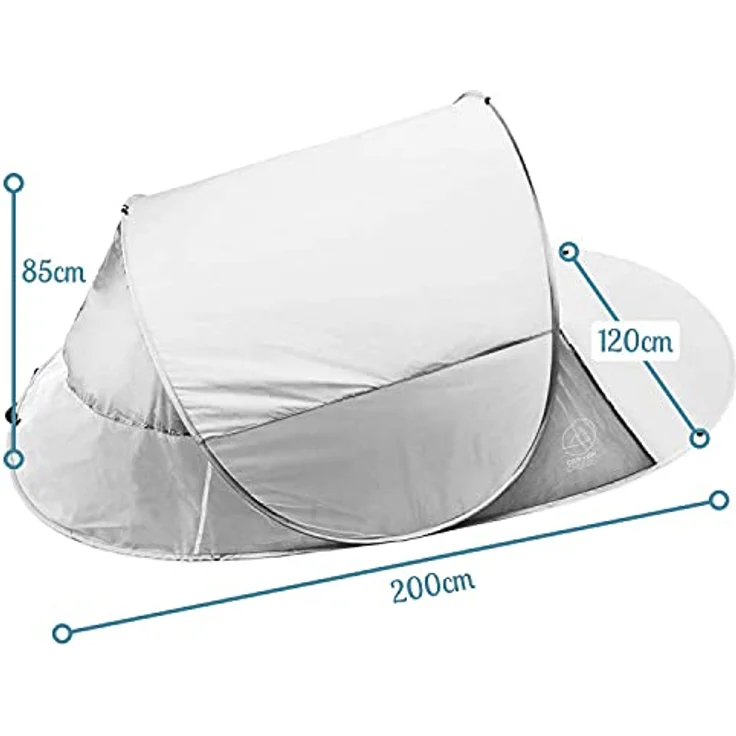 GOODS+GADGETS Canyon Cruise® Strandmuschel Pop Up Strand-Zelt Windschutz am Strand Wurfzelt Blitzschnell Selbstaufbauendes Sonnensegel Outdoor Zelt Automatik Muschel mit UV-Sonnenschutz, Canyon Cruise Style, 200 x 120 x 85 cm, blau – Bild 2