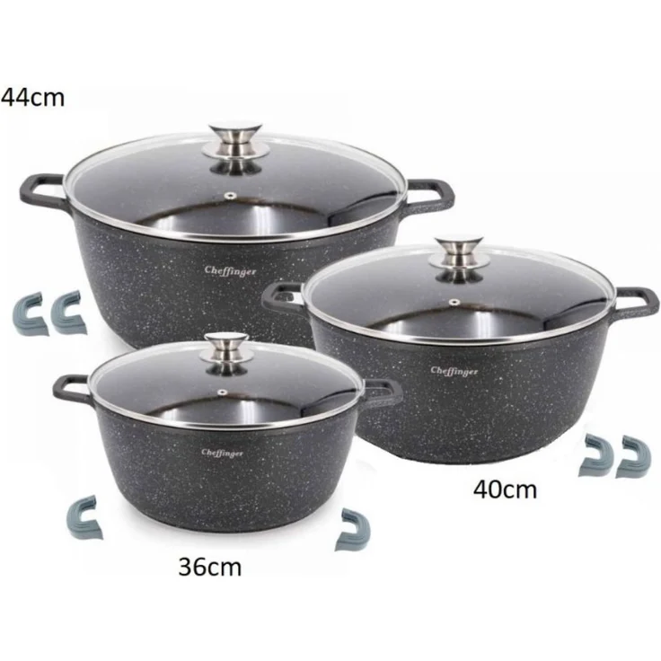 6-tlg Kochtopfset mit Deckel ø36cm/ø40cm/ø44cm - geeignet für alle Herdarten – Bild 4
