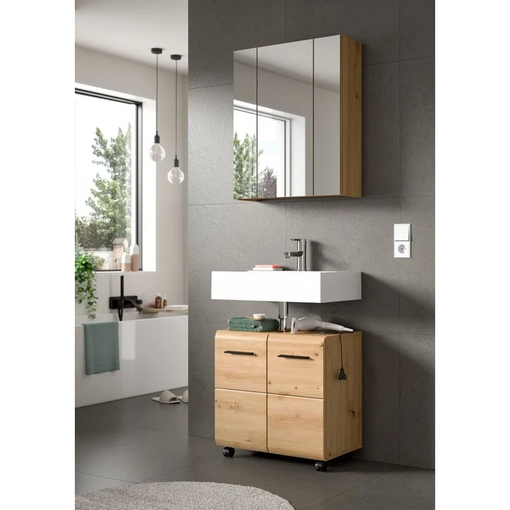 welltime Badmöbel-Set FLORENZ, 2-tlg. Bad-Kombination, hochwertige MDF-Front, (3-St, best. aus: 1 Spiegelschrank, 1 Waschbeckenunterschrank), Bad-Kombination, Bad-Möbel, Badezimmer, Kombination, Kombi – Bild 2