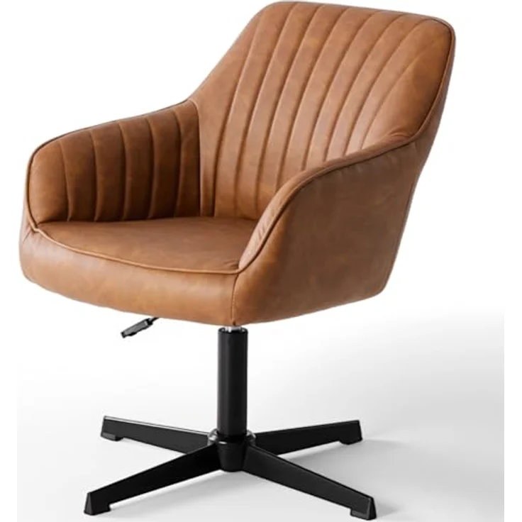 DUMOS Schreibtischstuhl Ohne Rollen, Bürostuhl Vintage PU Stoff, Höhenverstellbar Schminktisch Stuhl, Drehstuhl Kinder, Bis 135 kg Belastbar Desk Chair, für Arbeitszimmer, Schlafzimmer, Braun – Bild 2