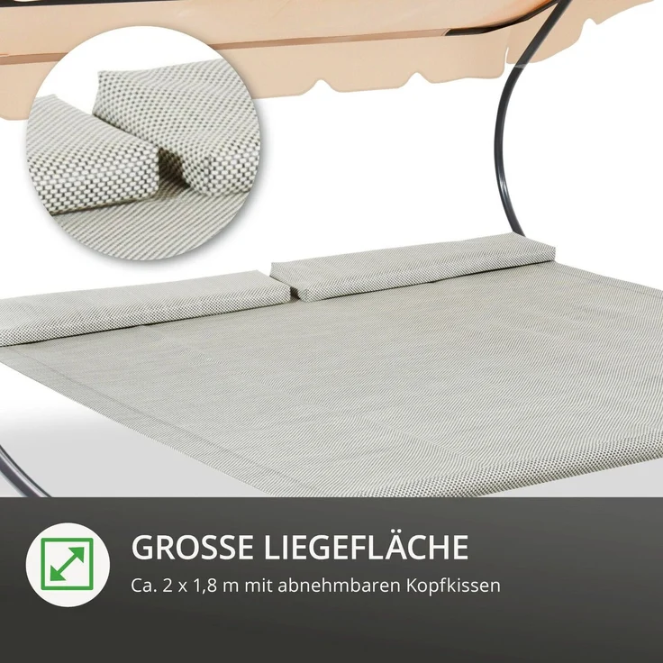 Leco 'DAS ORIGINAL' Doppel-Sonnenliege, mit verstellbarem Dach und Rollen, natur, 110 x 200 x 200 cm – Bild 8