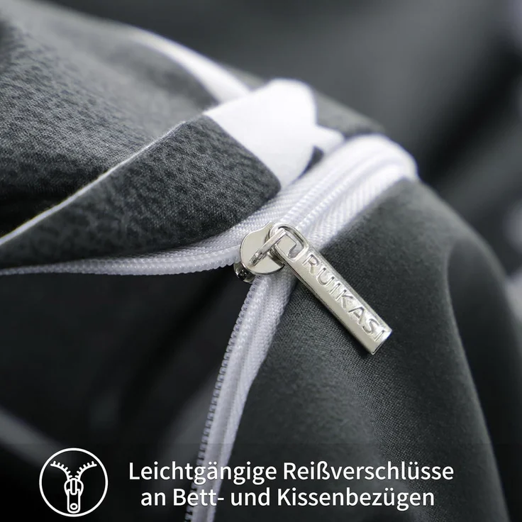 Bettwäsche-Set 200x220 Anthrazit Geometrie Mikrofaser Reißverschluss – Bild 7