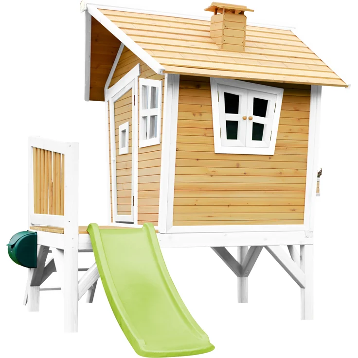 AXI Spielhaus Robin mit hellgrüner Rutsche Stelzenhaus in Braun & Weiß aus FSC Holz für Kinder | Braun, weiß, Lindgrün | Holz | 177 cm – Bild 4