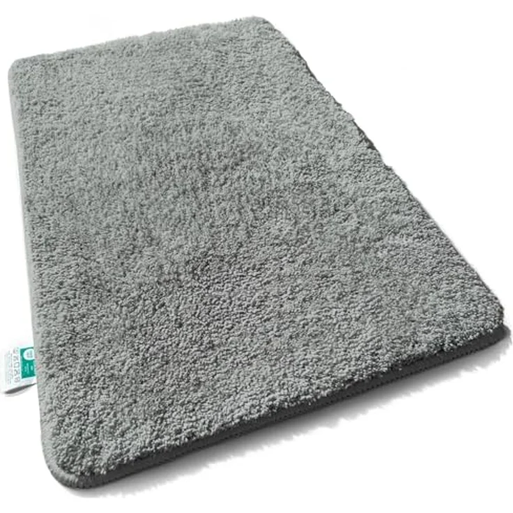 casa pura Badematte grau, weicher Badezimmerteppich in Shaggy Optik, rutschfest und waschbar, 70x120 cm, Sky Soft – Bild 1