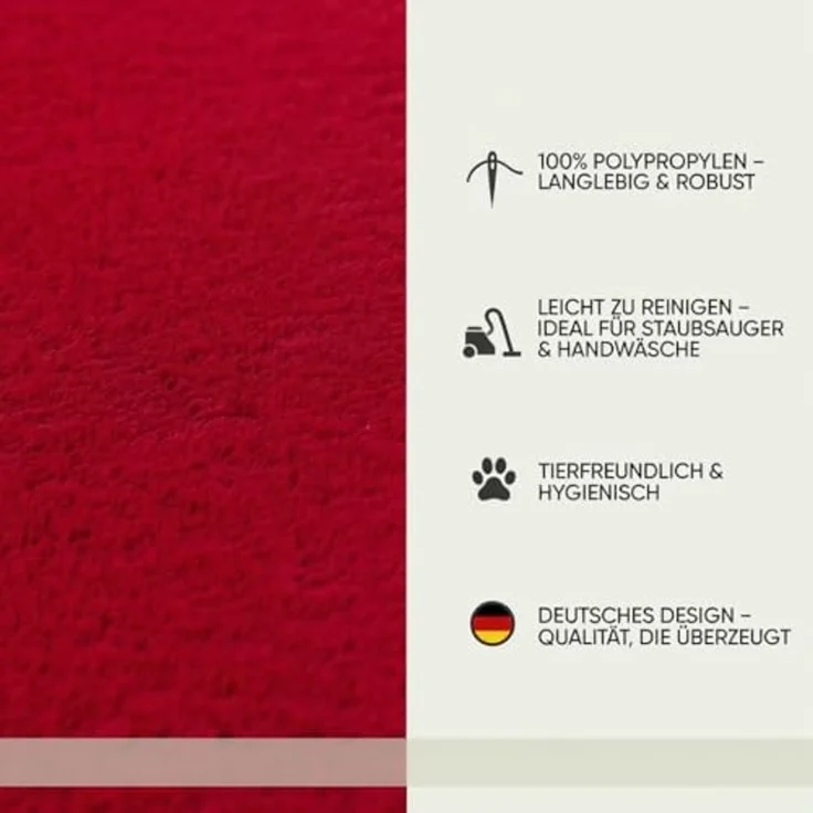 Jimri Moderner Teppich Wohnzimmer – Weich, Strapazierfähig & Pflegeleicht – Einfarbig Rot, Rund & Rechteckig – Hochwertige Verarbeitung – Oeko-TEX Zertifiziert – Rot, Rechteckig 200x290 cm – Bild 5