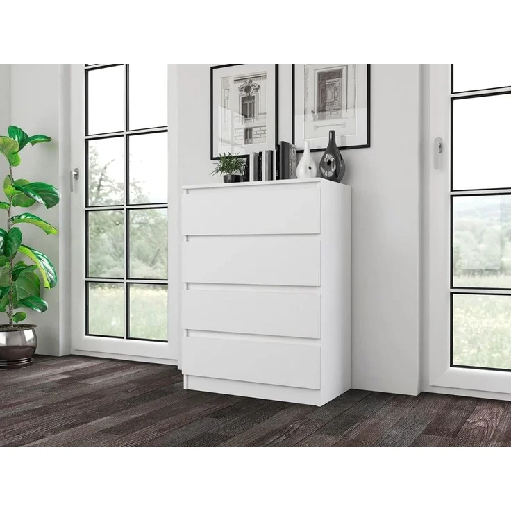 Home Collective Kommode weiß Schubladen, Schlafzimmer Flur kleiner Nachttisch, Schrank, Sideboard, Highboard, Breite 70 cm Höhe 97cm mit vier Schubladen – Bild 7
