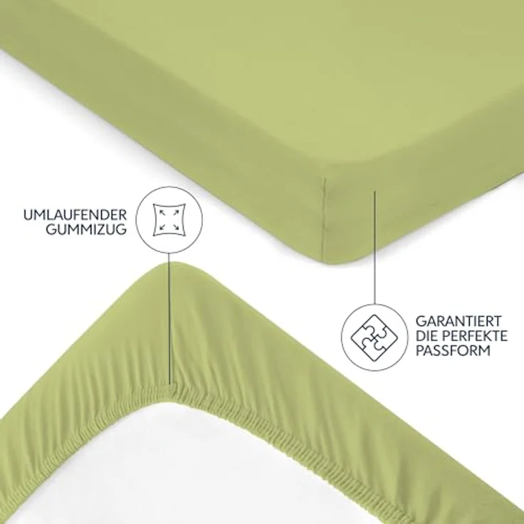 Dreamzie Premium Spannbettlaken 70x200 cm, Bettlaken 100% Jersey Baumwolle, Spannbetttuch für Dicke Matratzen bis zu 12 cm, 150 g/m², Oeko-TEX Zertifiziert - Anis – Bild 5
