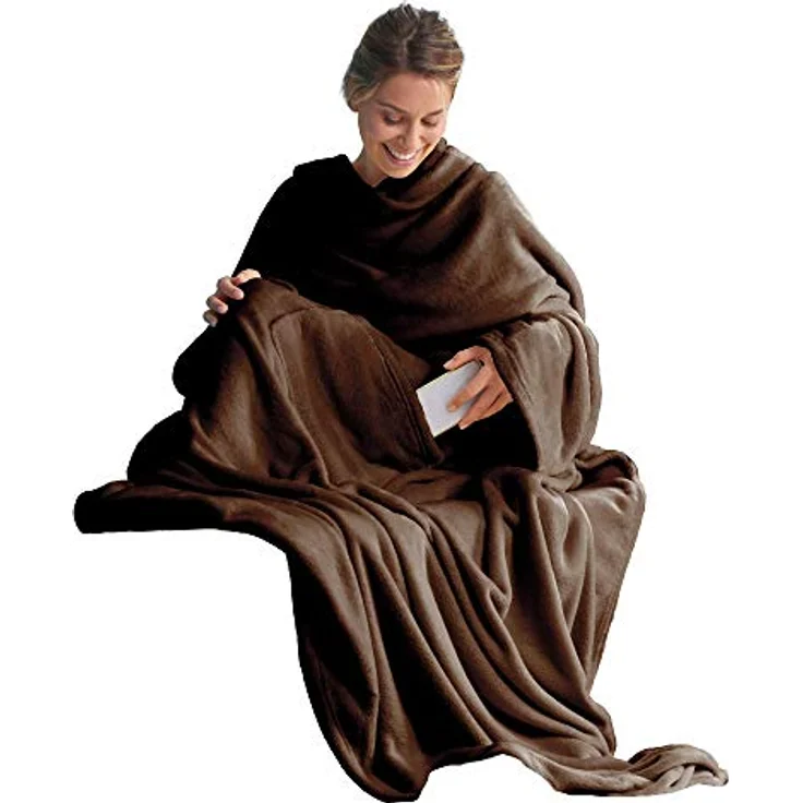 CelinaTex TV-Decke mit Ärmeln und Fußtasche Flauschige Kuscheldecke XL 170x200 cm dunkel braun Mikrofaser Fleece Soft Oeko-TEX – Bild 2