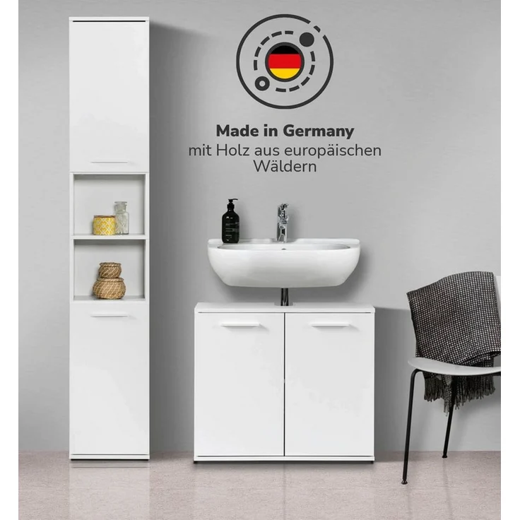 mokebo Badmöbel-Set Der Steuermann, (2-teilig), Made in Germany, Badezimmerschrank, Badschrank, Set in Weiß – Bild 3