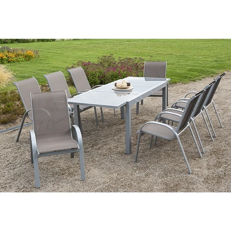 merxx Amalfi Set 9tlg, Stapelsessel & 180(240)x100 cm taupe