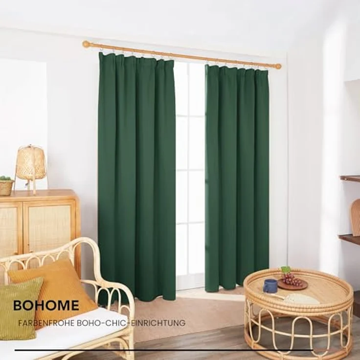 Deconovo Blickdichte Gardinen mit Kräuselband Vorhänge gegen Hitze Waldgrün | 2er Set, H 260 x B 140 cm, Thermovorhänge, Wohnzimmer und Schlafzimmer Gardinen, für Thermal Curtains, Sichtschutz – Bild 4