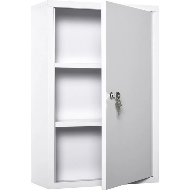 Kleankin Medizinschrank Erste-Hilfe-Schrank mit Schloss 3 Fächer (Medikamenteschrank, 1-St, Arzneischrank) Stahl Weiß 40 x 18 x 60 cm – Bild 2