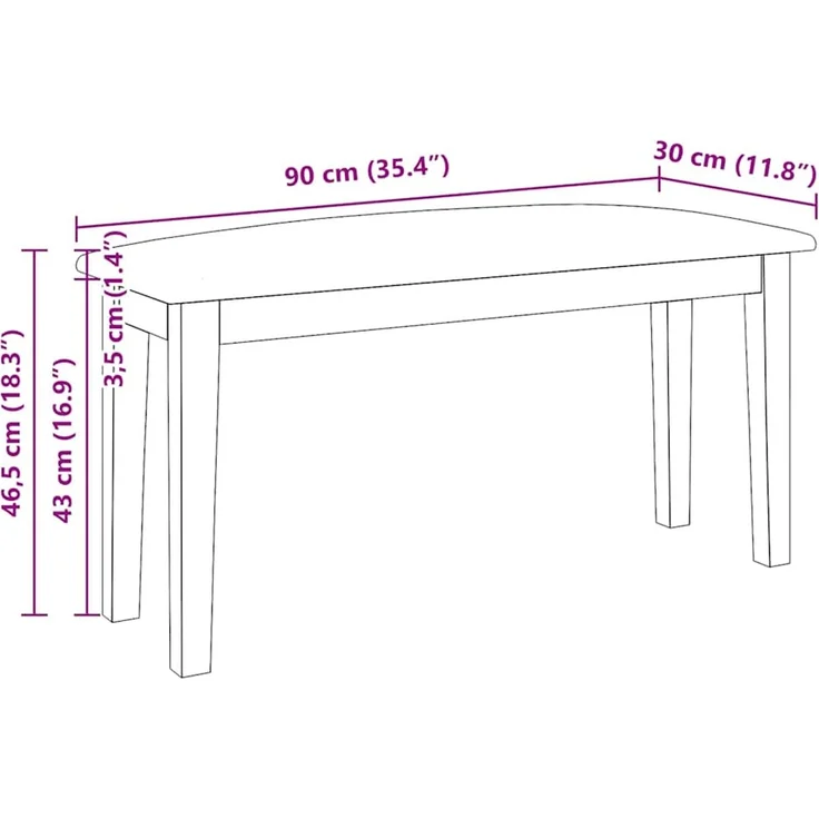 vidaXL Bank 90 cm Weiß Massivholz Gummibaum 4102600 – Bild 10