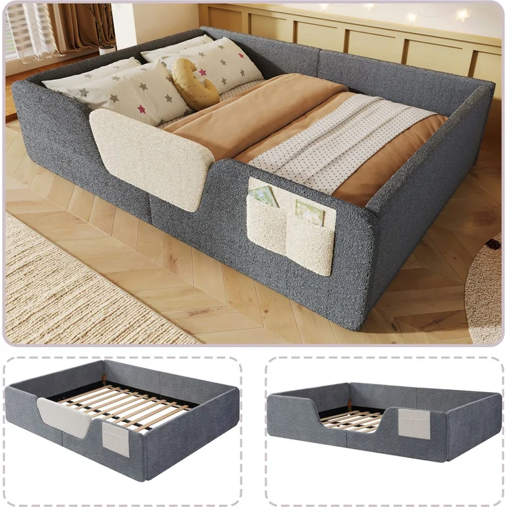 CHICFURN Polsterbett aus Samt Grau 140x190 cm mit abnehmbaren Seitengittern – Bild 3
