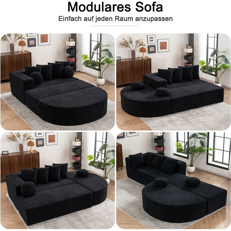 ZUBALIYA Modulares Sofa mit Chenille - Bezug, mit breiten Armlehnen, modular aufgebaut, mit Schaumstoffpolsterung – Bild 2