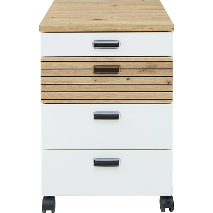 Rollcontainer Glenn, Holzwerkstoff, Weiß, Holzfarben, 45 x 66 x 55 cm – Bild 2
