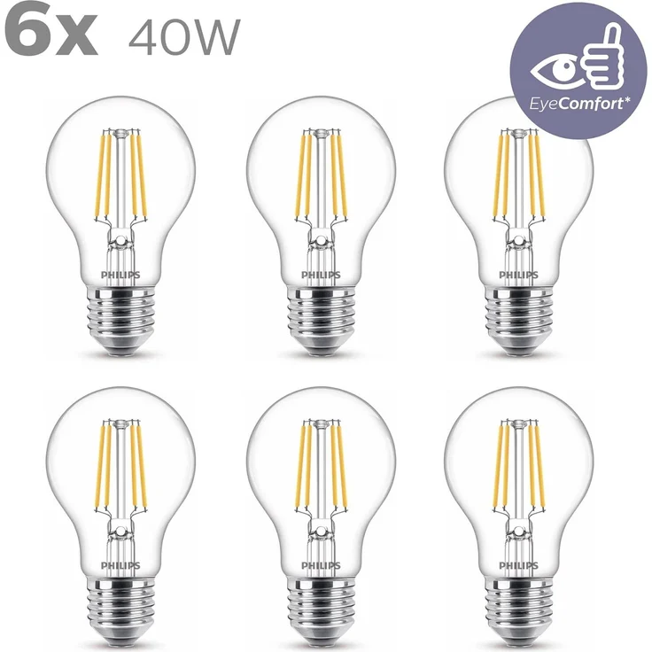Philips LED Classic E27 Filament Lampen 6-er Pack (40 W), LED Lampen mit warmweißem Licht, LED Beleuchtung mit langer Nutzlebensdauer – Bild 2
