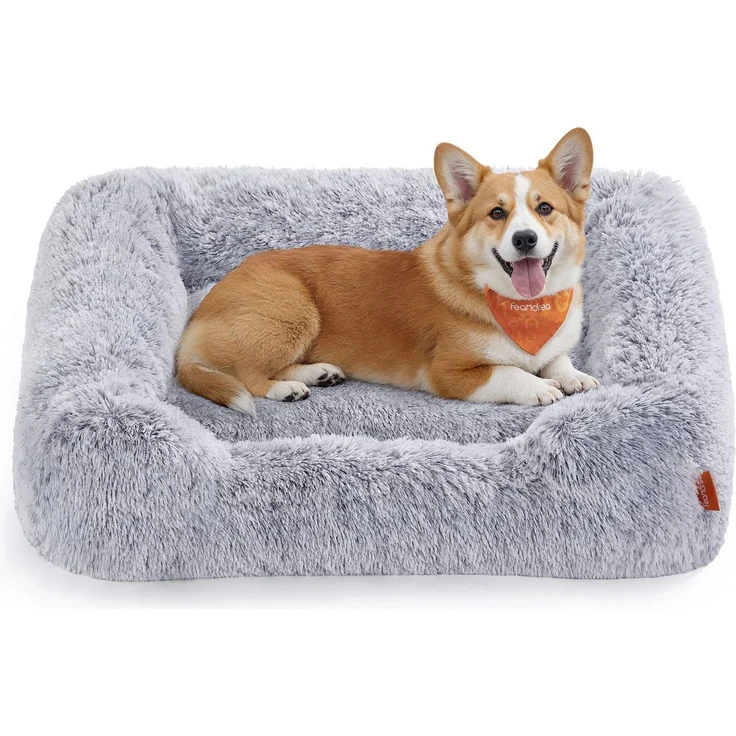 Feandrea Hundebett, Hundekissen, 91 x 68 x 18 cm, Hundekorb, weiche Polsterung, Hundesofa, erhöhte Ränder, Bezug abnehmbar und maschinenwaschbar, rutschfest, Ombré-Grau PGWDE272G01 – Bild 1