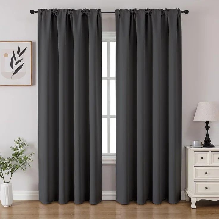 CUCRAF Dunkelgraue Verdunkelungsvorhänge, 183 cm Länge, 2 Paneele, Stangentasche, Raumverdunkelungsvorhänge für Schlafzimmer, Wohnzimmer, isoliert, thermisch, lichtblockierend, Fenstervorhang (B 132 x