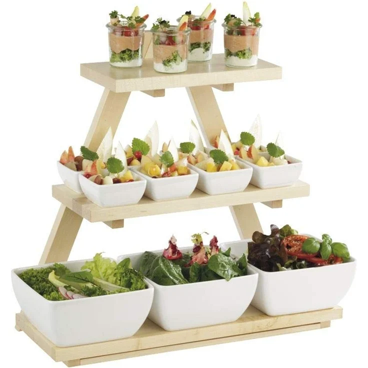 APS 13966 Buffetgestell Triangle, 53 x 21 cm, H: 50 cm, Ahorn, massiv, 3 Ebenen: 53 x 19 cm, 40 x 17,5 cm und 30 x 15 cm