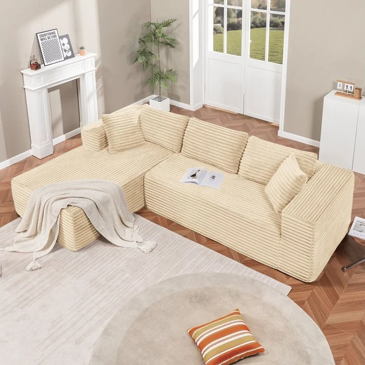 COMHOMA Sofa Big-Sofa, L-förmige Sofa, Couch Ecksofa, Chaiselongue Schlafsofa, mit tiefer Sitzfläche und breiten Armlehnen, Cordstoff – Bild 1