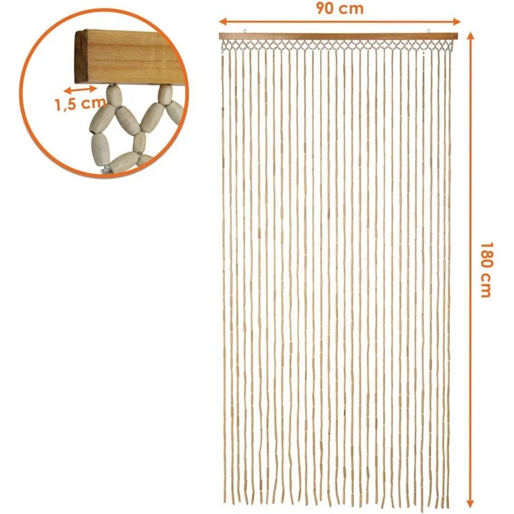 Spetebo Perlenvorhang Dekorativer Türvorhang im Retro Stil mit 31 Strängen 180x90 cm (1 St), Hakenaufhängung, halbtransparent, Holz, Holzperlenvorhang im Boho Chic Design – Bild 1